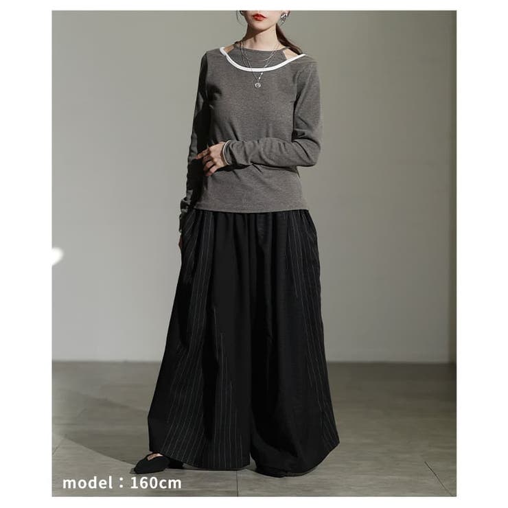 動くたび表情が変わるストライプ切替ワイドパンツ レディース ボトムス | Sawa a la mode | 詳細画像7 