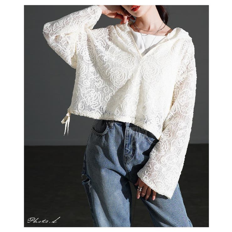 甘さもラフさも叶える花柄モール刺繍レースショートフーディー レディース ファッシ… | Sawa a la mode | 詳細画像2 