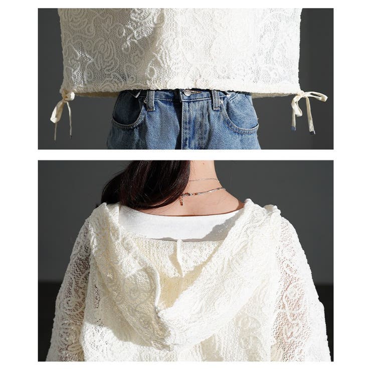 甘さもラフさも叶える花柄モール刺繍レースショートフーディー レディース ファッシ… | Sawa a la mode | 詳細画像5 