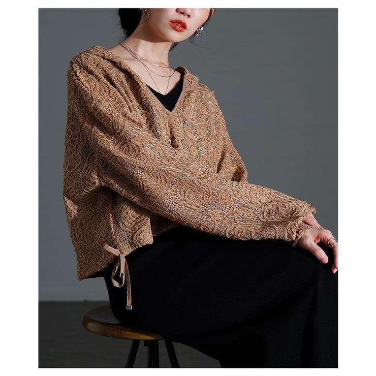 甘さもラフさも叶える花柄モール刺繍レースショートフーディー レディース ファッシ… | Sawa a la mode | 詳細画像10 