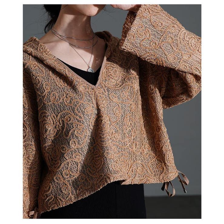 甘さもラフさも叶える花柄モール刺繍レースショートフーディー レディース ファッシ… | Sawa a la mode | 詳細画像14 