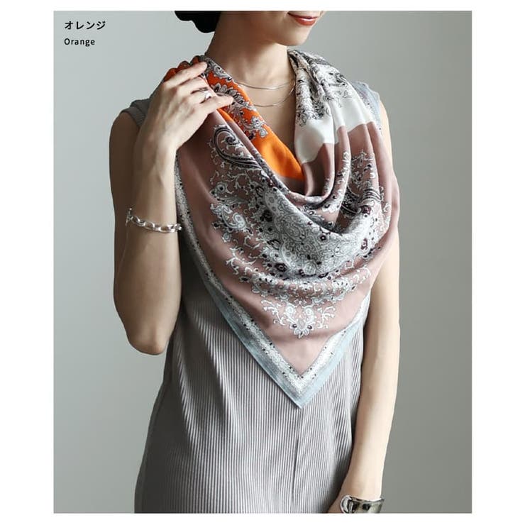色の重なりで魅せるパネルペイズリープリントスカーフ レディース スカーフ | Sawa a la mode | 詳細画像4 