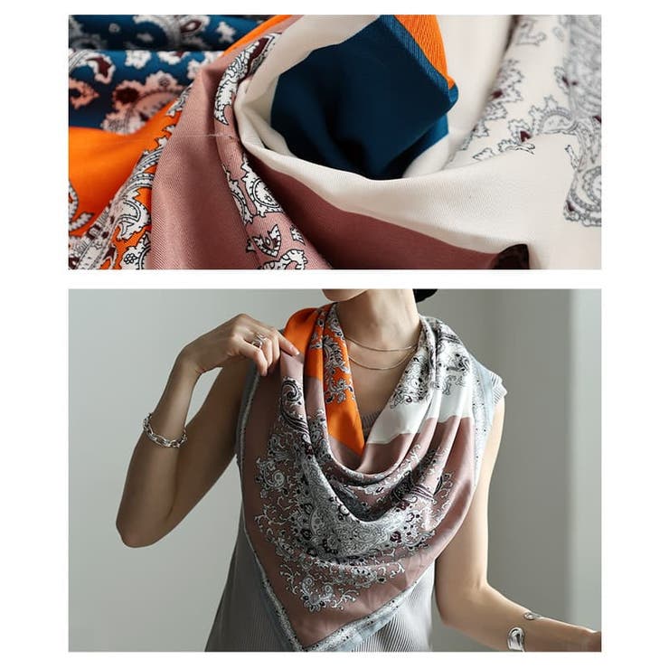 色の重なりで魅せるパネルペイズリープリントスカーフ レディース スカーフ | Sawa a la mode | 詳細画像5 