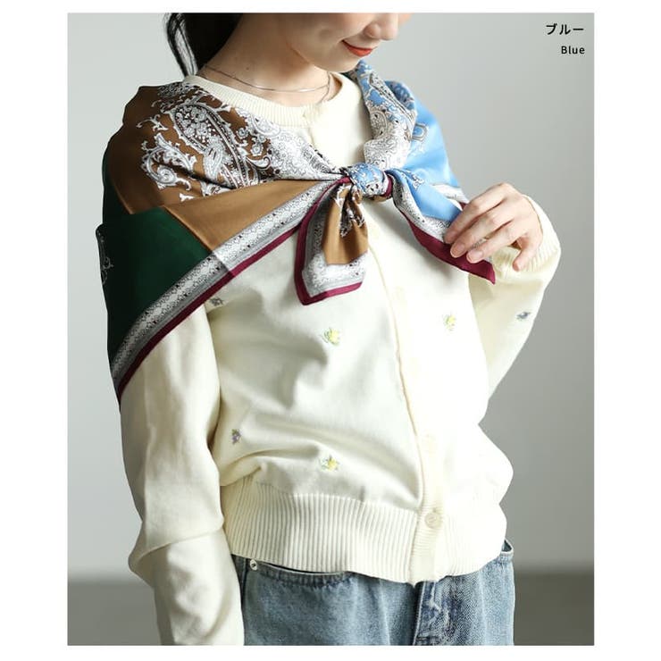色の重なりで魅せるパネルペイズリープリントスカーフ レディース スカーフ | Sawa a la mode | 詳細画像12 