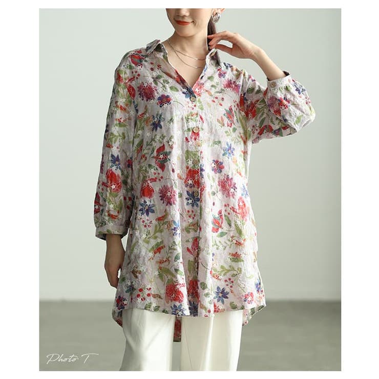 レトロに咲く大人のフラワーコットンチュニック レディース トップス | Sawa a la mode | 詳細画像2 