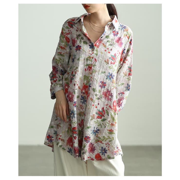 レトロに咲く大人のフラワーコットンチュニック レディース トップス | Sawa a la mode | 詳細画像4 