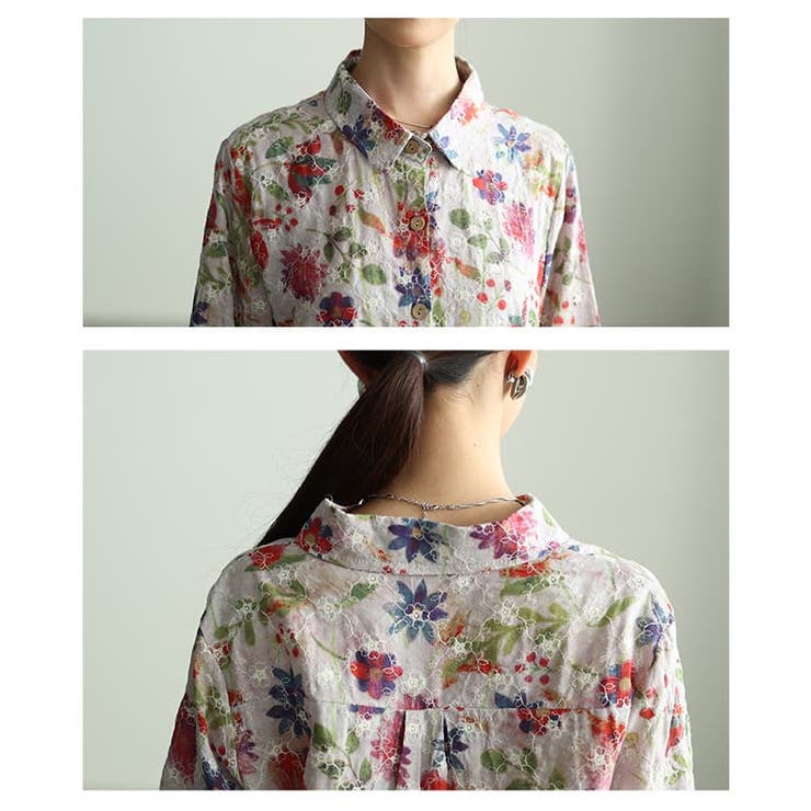 レトロに咲く大人のフラワーコットンチュニック レディース トップス | Sawa a la mode | 詳細画像5 