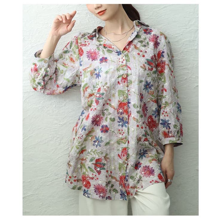 レトロに咲く大人のフラワーコットンチュニック レディース トップス | Sawa a la mode | 詳細画像8 