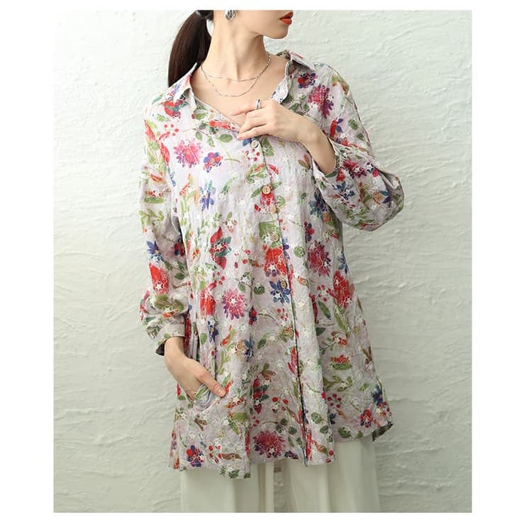 レトロに咲く大人のフラワーコットンチュニック レディース トップス | Sawa a la mode | 詳細画像15 