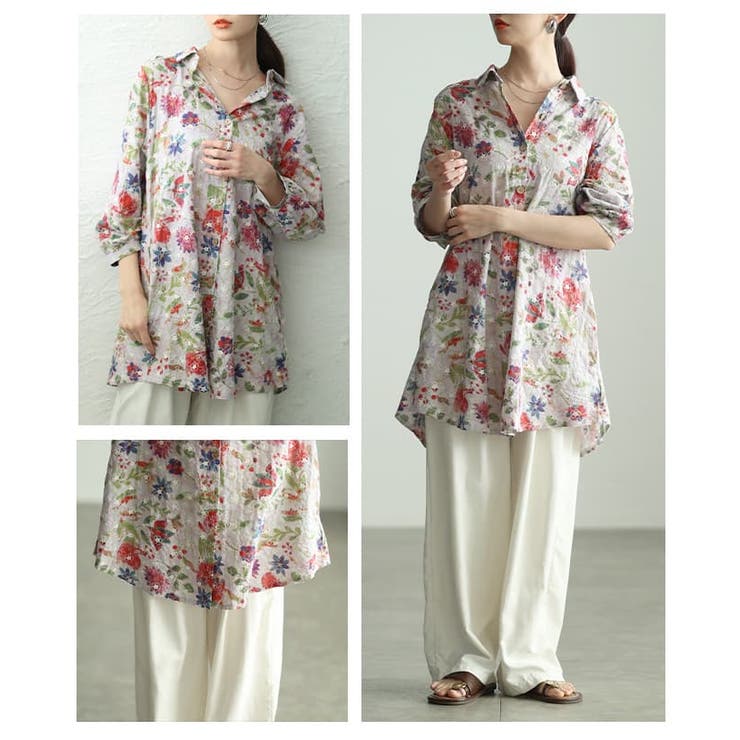 レトロに咲く大人のフラワーコットンチュニック レディース トップス | Sawa a la mode | 詳細画像17 
