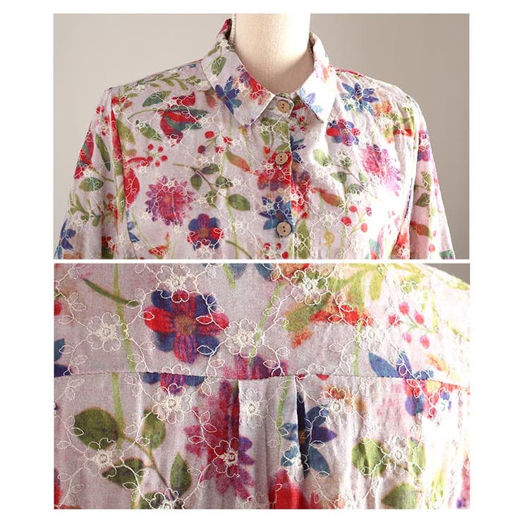 レトロに咲く大人のフラワーコットンチュニック レディース トップス | Sawa a la mode | 詳細画像19 