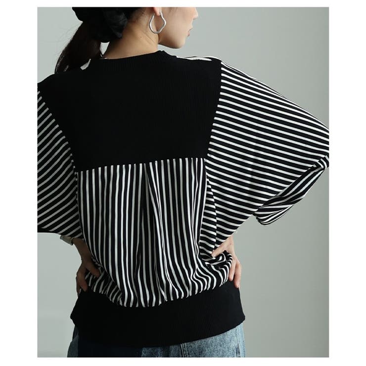 リズムを重ねる切替ストライプ異素材カーディガン レディース ファッション | Sawa a la mode | 詳細画像15 