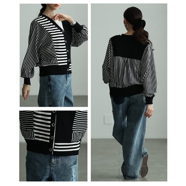 リズムを重ねる切替ストライプ異素材カーディガン レディース ファッション | Sawa a la mode | 詳細画像17 