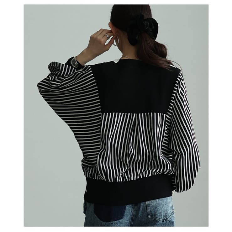 リズムを重ねる切替ストライプ異素材カーディガン レディース ファッション | Sawa a la mode | 詳細画像18 