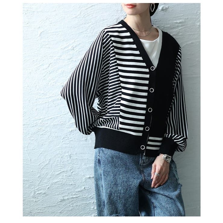 リズムを重ねる切替ストライプ異素材カーディガン レディース ファッション | Sawa a la mode | 詳細画像22 