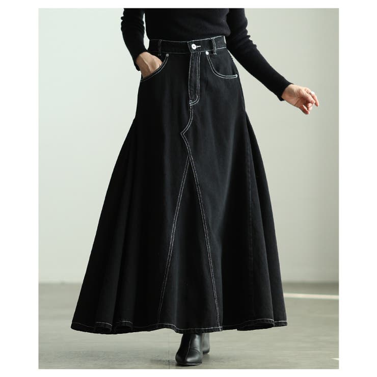 華やかに揺れるコットンデニムフレアゴアスカート レディース ファッション | Sawa a la mode | 詳細画像17 