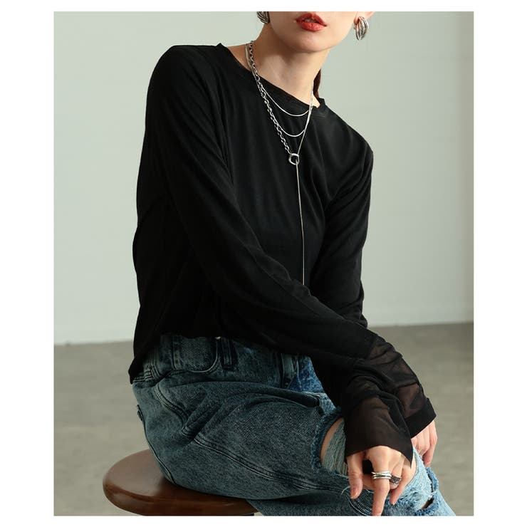 肩肘張らず洒落るチュールレイヤード風異素材カットソー レディース ファッション | Sawa a la mode | 詳細画像16 