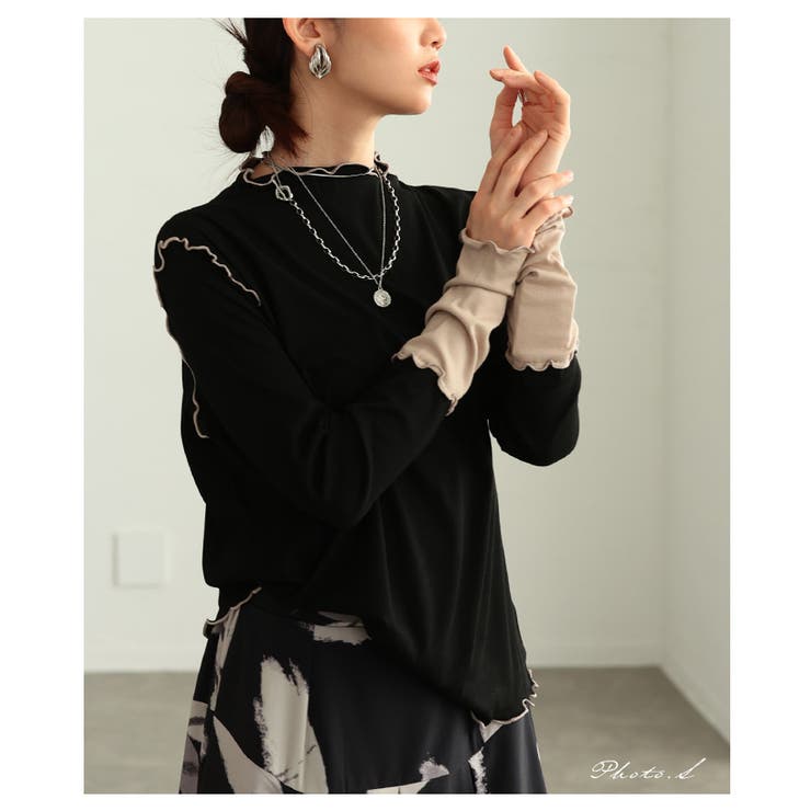 女性らしさ宿る配色スリーブメロウパイピングカットソー レディース ファッション | Sawa a la mode | 詳細画像2 