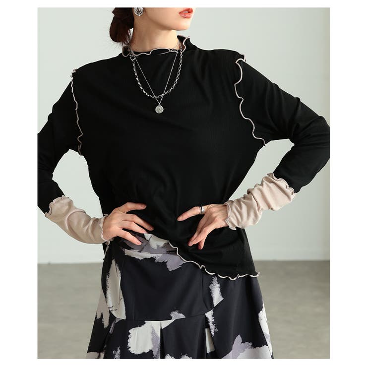 女性らしさ宿る配色スリーブメロウパイピングカットソー レディース ファッション | Sawa a la mode | 詳細画像4 