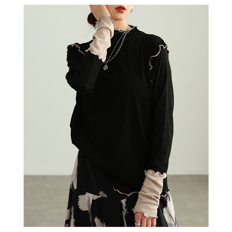 女性らしさ宿る配色スリーブメロウパイピングカットソー レディース ファッション | Sawa a la mode | 詳細画像9 