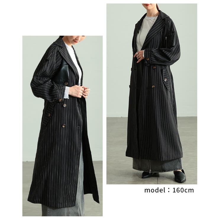 スパイス加えたレザードッキングストライプ柄トレンチコート レディース ファッショ… | Sawa a la mode | 詳細画像15 