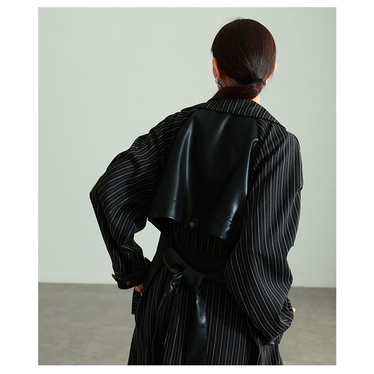 スパイス加えたレザードッキングストライプ柄トレンチコート レディース ファッショ… | Sawa a la mode | 詳細画像21 