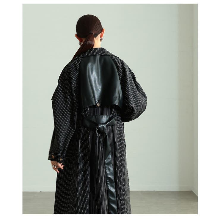スパイス加えたレザードッキングストライプ柄トレンチコート レディース ファッショ… | Sawa a la mode | 詳細画像22 