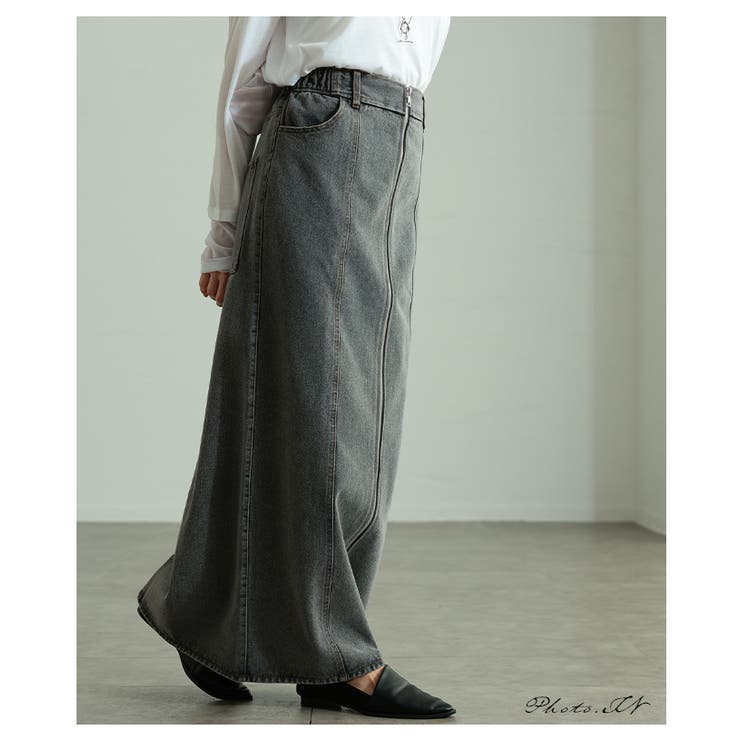 ヴィンテージ感漂うウォッシュ加工ラップデニムナロースカート レディース ファッシ… | Sawa a la mode | 詳細画像2 