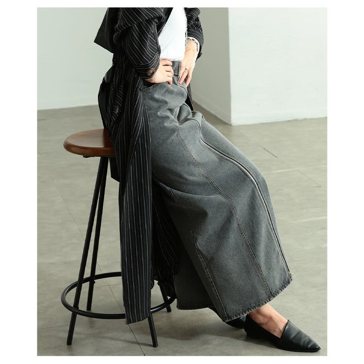 ヴィンテージ感漂うウォッシュ加工ラップデニムナロースカート レディース ファッシ… | Sawa a la mode | 詳細画像7 