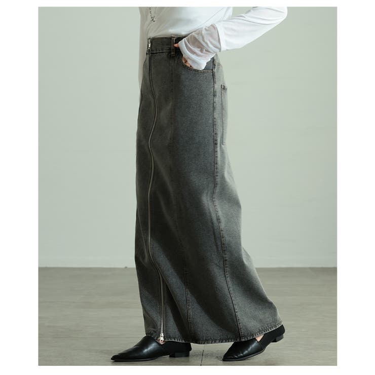 ヴィンテージ感漂うウォッシュ加工ラップデニムナロースカート レディース ファッシ… | Sawa a la mode | 詳細画像8 