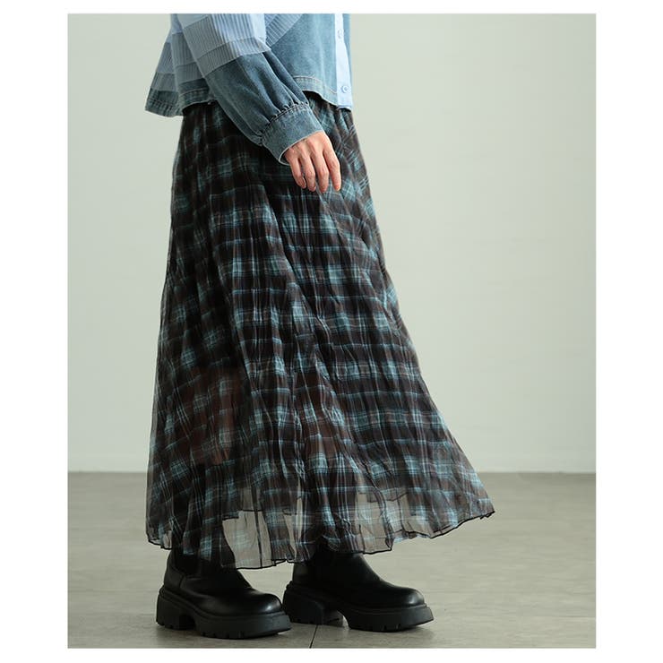 足下を軽やかにするチェック柄シフォンフレアスカート レディース ファッション | Sawa a la mode | 詳細画像7 