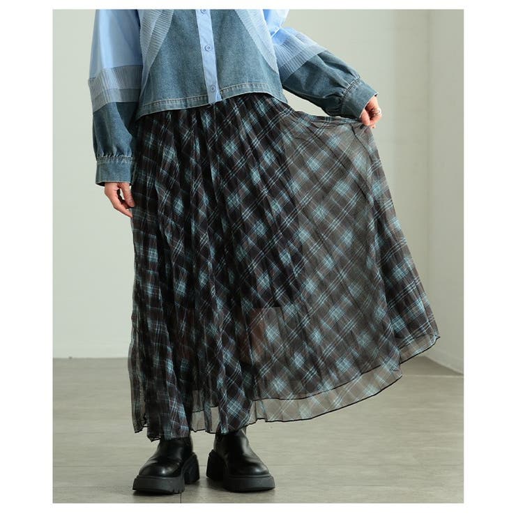 足下を軽やかにするチェック柄シフォンフレアスカート レディース ファッション | Sawa a la mode | 詳細画像8 