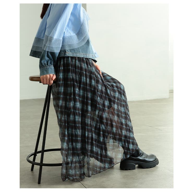 足下を軽やかにするチェック柄シフォンフレアスカート レディース ファッション | Sawa a la mode | 詳細画像14 