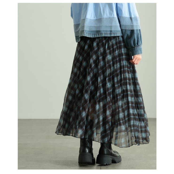 足下を軽やかにするチェック柄シフォンフレアスカート レディース ファッション | Sawa a la mode | 詳細画像16 