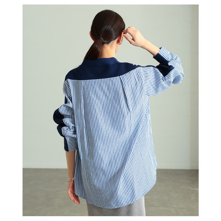 サマ見えニット×ストライプシャツ異素材カーディガン レディース ファッション | Sawa a la mode | 詳細画像16 