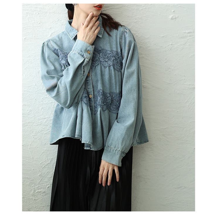 レディに仕上げたレース×ペプラムフレアデニムシャツ レディース ファッション | Sawa a la mode | 詳細画像19 