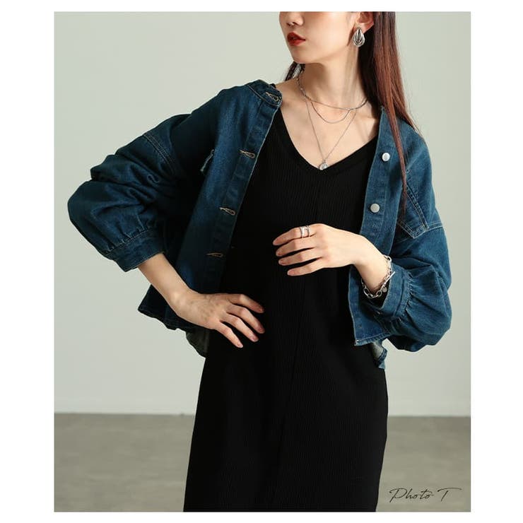 甘さをまとうノーカラーギャザーデニムジャケット レディース アウター | Sawa a la mode | 詳細画像2 