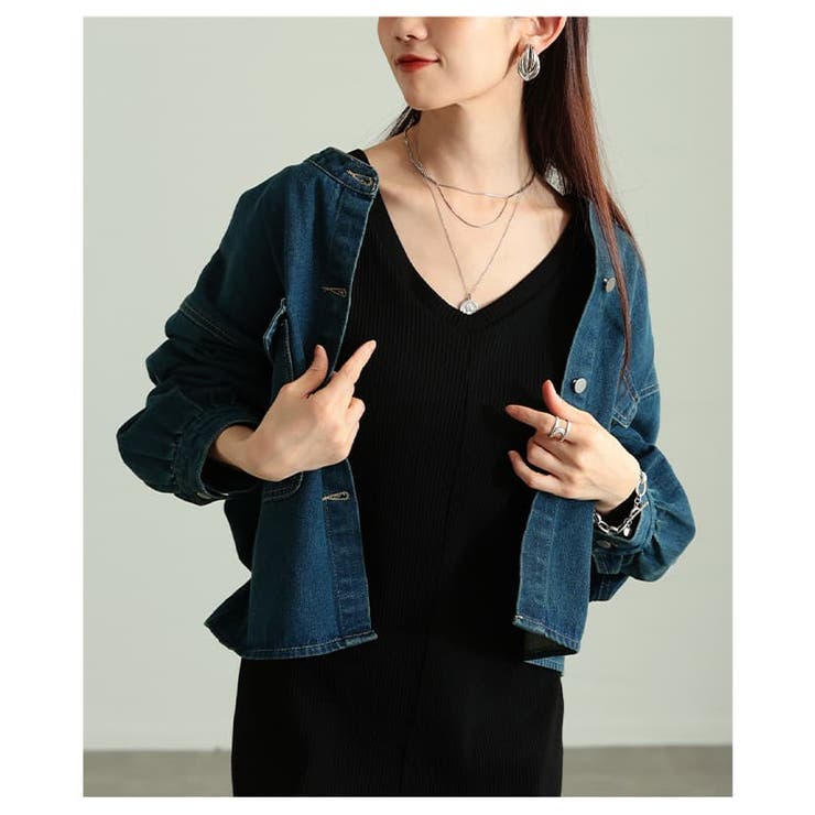 甘さをまとうノーカラーギャザーデニムジャケット レディース アウター | Sawa a la mode | 詳細画像4 