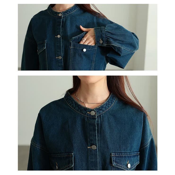 甘さをまとうノーカラーギャザーデニムジャケット レディース アウター | Sawa a la mode | 詳細画像5 