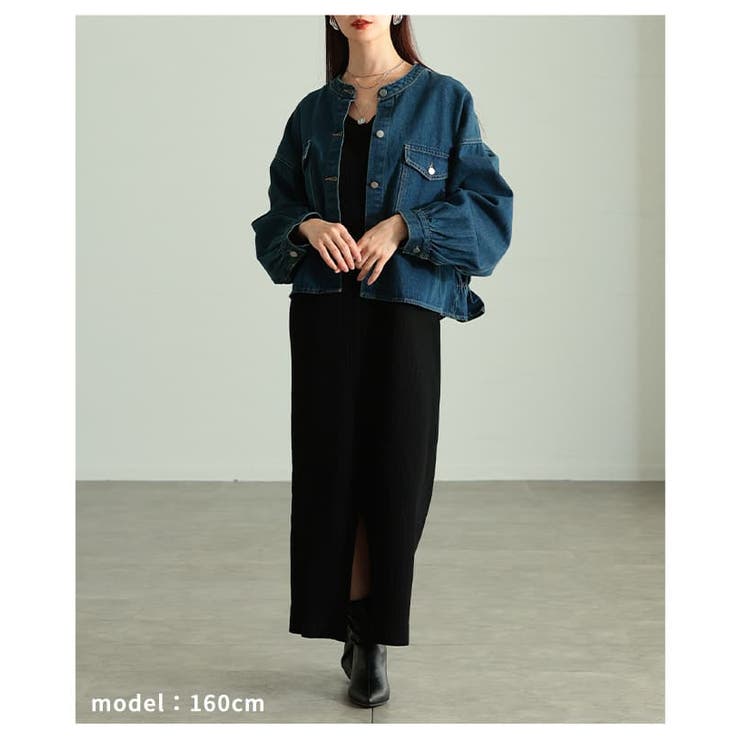 甘さをまとうノーカラーギャザーデニムジャケット レディース アウター | Sawa a la mode | 詳細画像7 