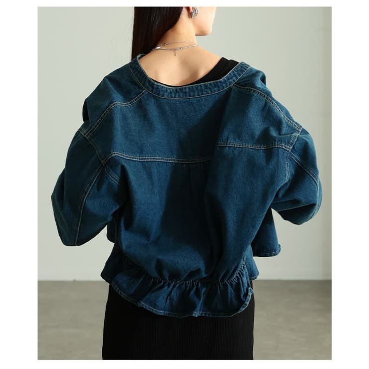 甘さをまとうノーカラーギャザーデニムジャケット レディース アウター | Sawa a la mode | 詳細画像8 