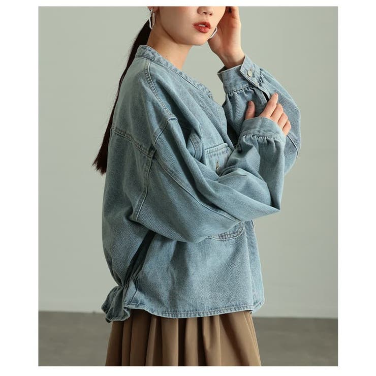 甘さをまとうノーカラーギャザーデニムジャケット レディース アウター | Sawa a la mode | 詳細画像16 