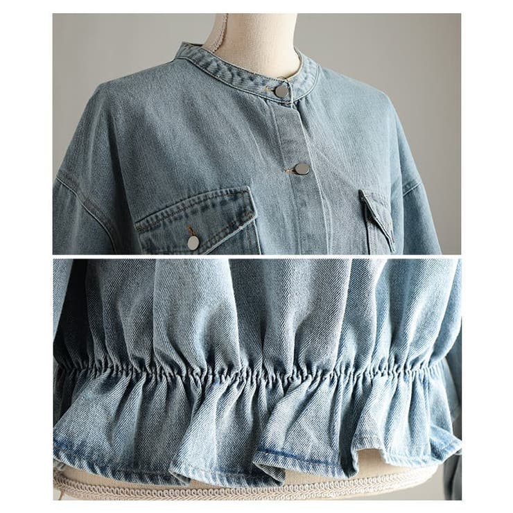 甘さをまとうノーカラーギャザーデニムジャケット レディース アウター | Sawa a la mode | 詳細画像19 