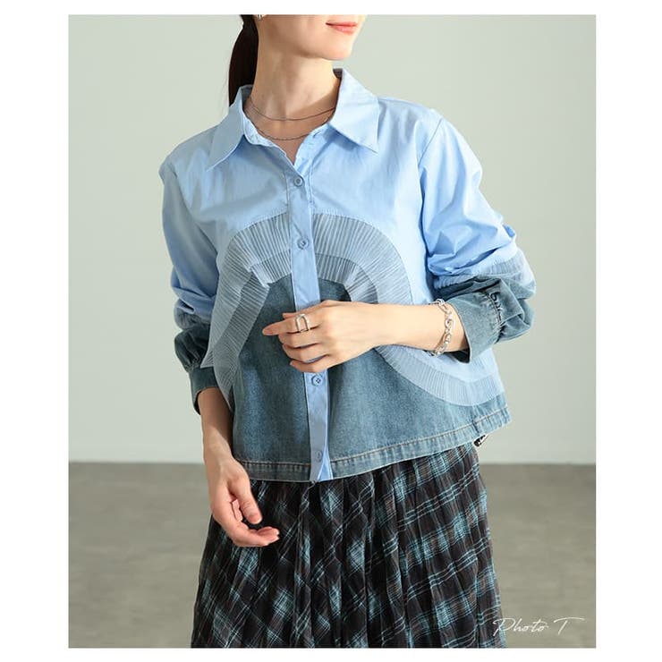 重ねて魅せるチュールレイヤードデニムドッキングシャツ レディース トップス | Sawa a la mode | 詳細画像2 
