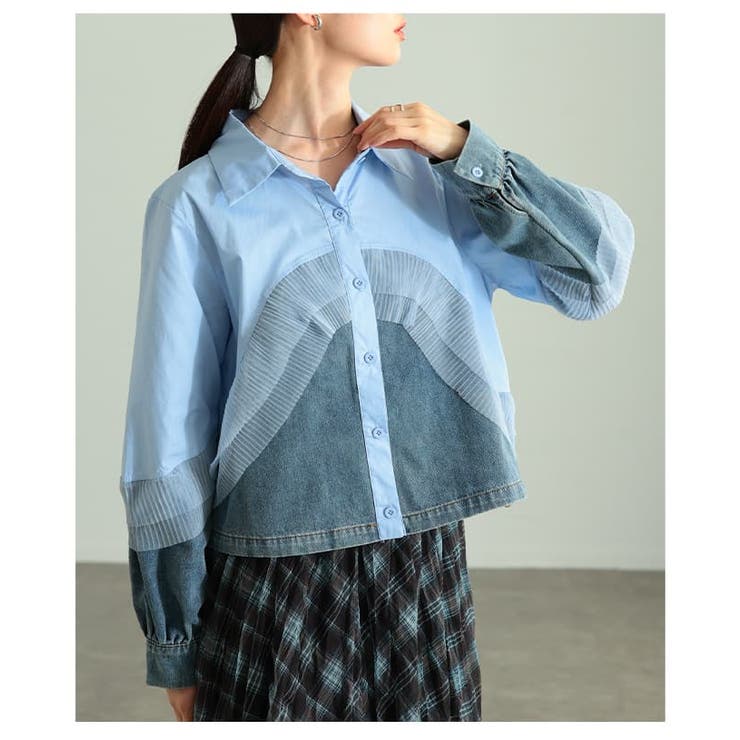 重ねて魅せるチュールレイヤードデニムドッキングシャツ レディース トップス | Sawa a la mode | 詳細画像8 