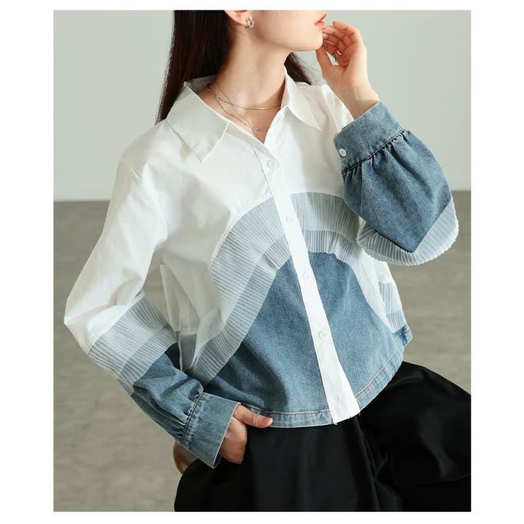 重ねて魅せるチュールレイヤードデニムドッキングシャツ レディース トップス | Sawa a la mode | 詳細画像12 