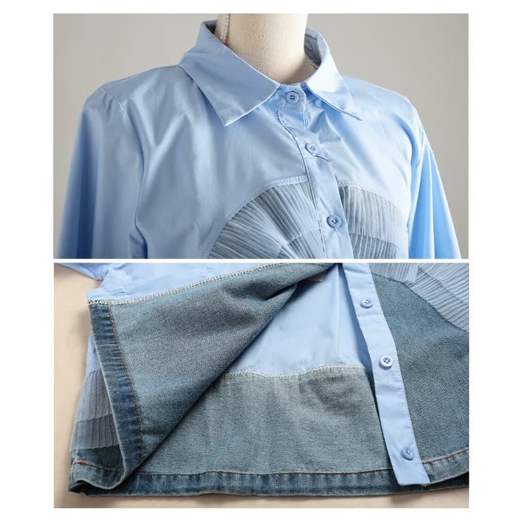 重ねて魅せるチュールレイヤードデニムドッキングシャツ レディース トップス | Sawa a la mode | 詳細画像19 