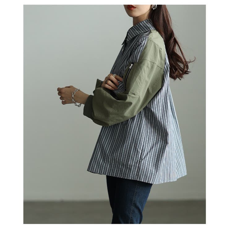 モード感度漂う異素材ドッキングストライプ柄シャツ レディース ファッション | Sawa a la mode | 詳細画像4 
