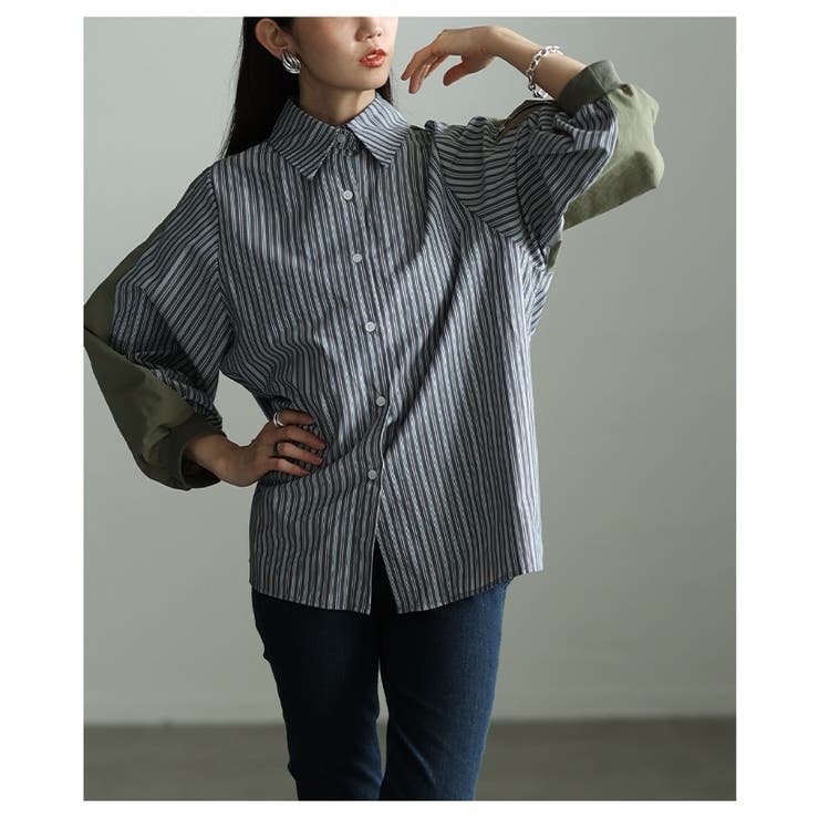 モード感度漂う異素材ドッキングストライプ柄シャツ レディース ファッション | Sawa a la mode | 詳細画像10 