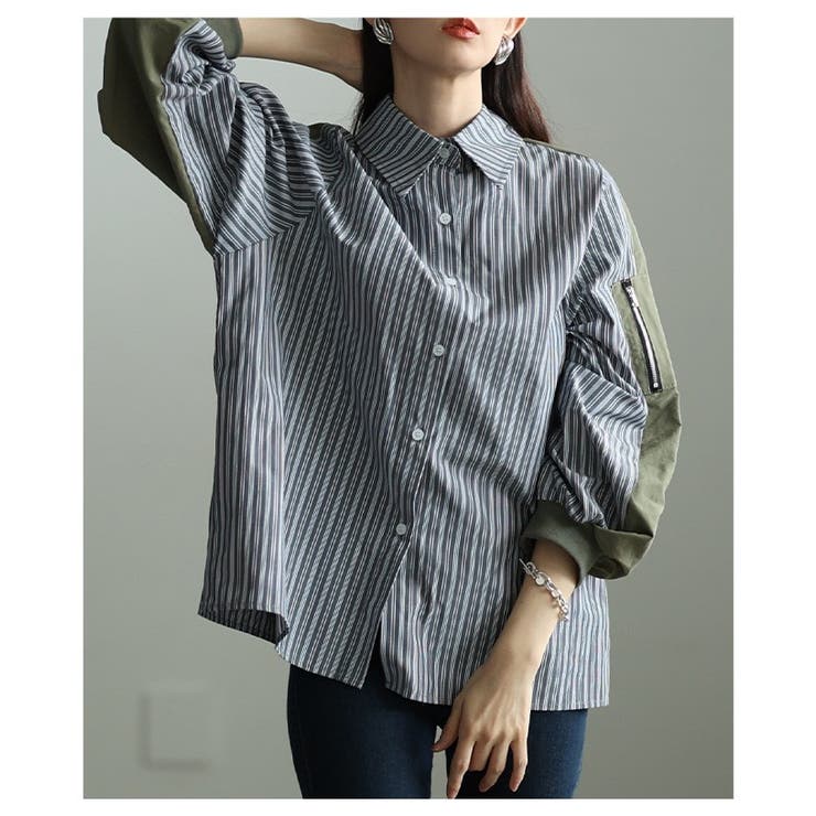 モード感度漂う異素材ドッキングストライプ柄シャツ レディース ファッション | Sawa a la mode | 詳細画像12 